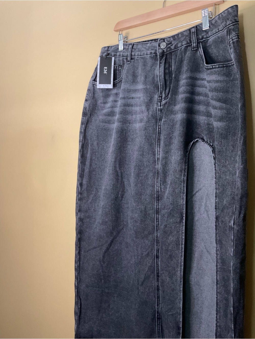 Women’s Gray Washed Denim Jean Skirt with Front Slit - NWT - Picture 2 of 9
